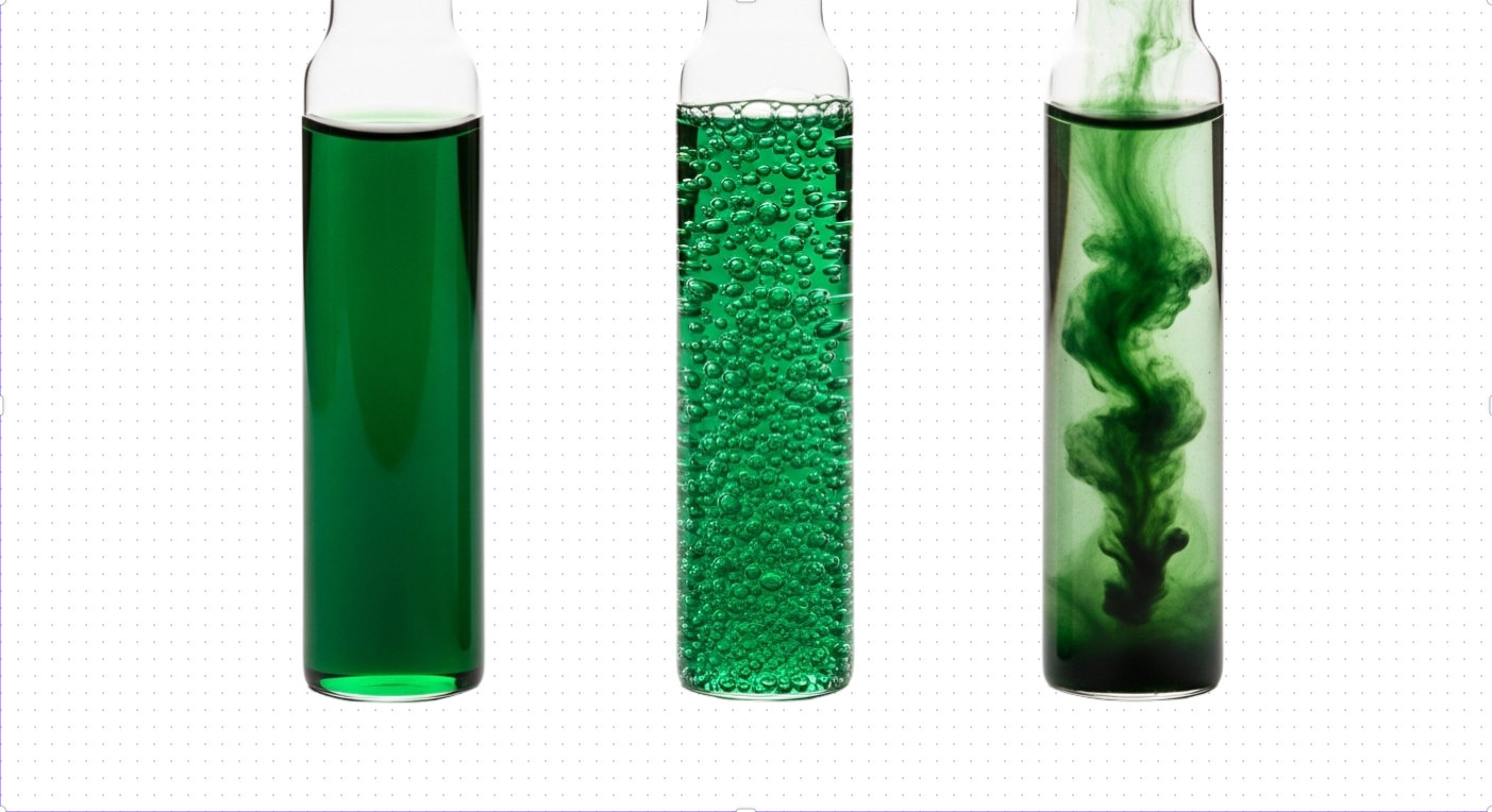 神聖溶液『魂映し』の変化の様子（平穏時、遮断時、浄化時）